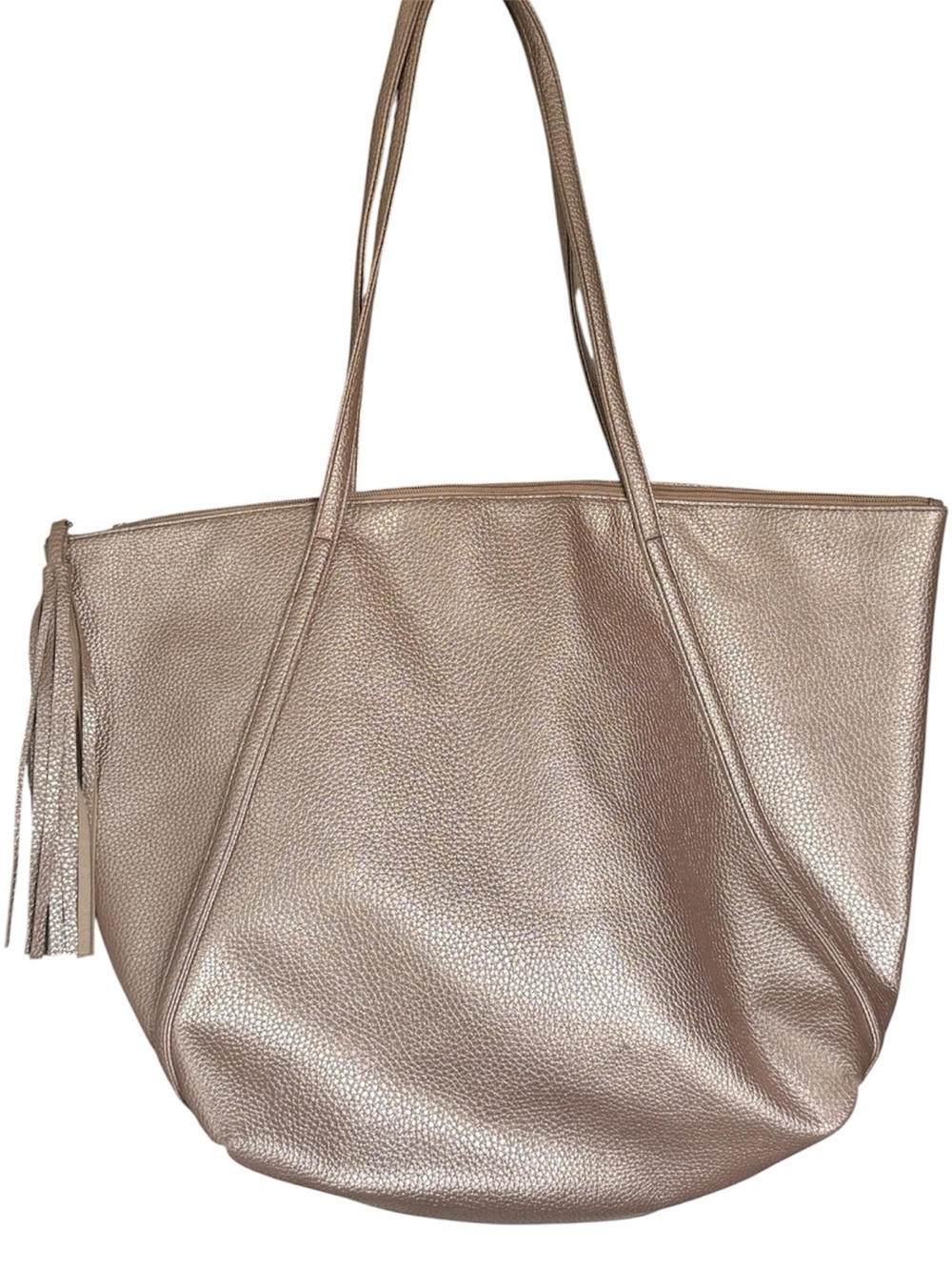 Metallic Rose Gold Tote Bag with Tassel